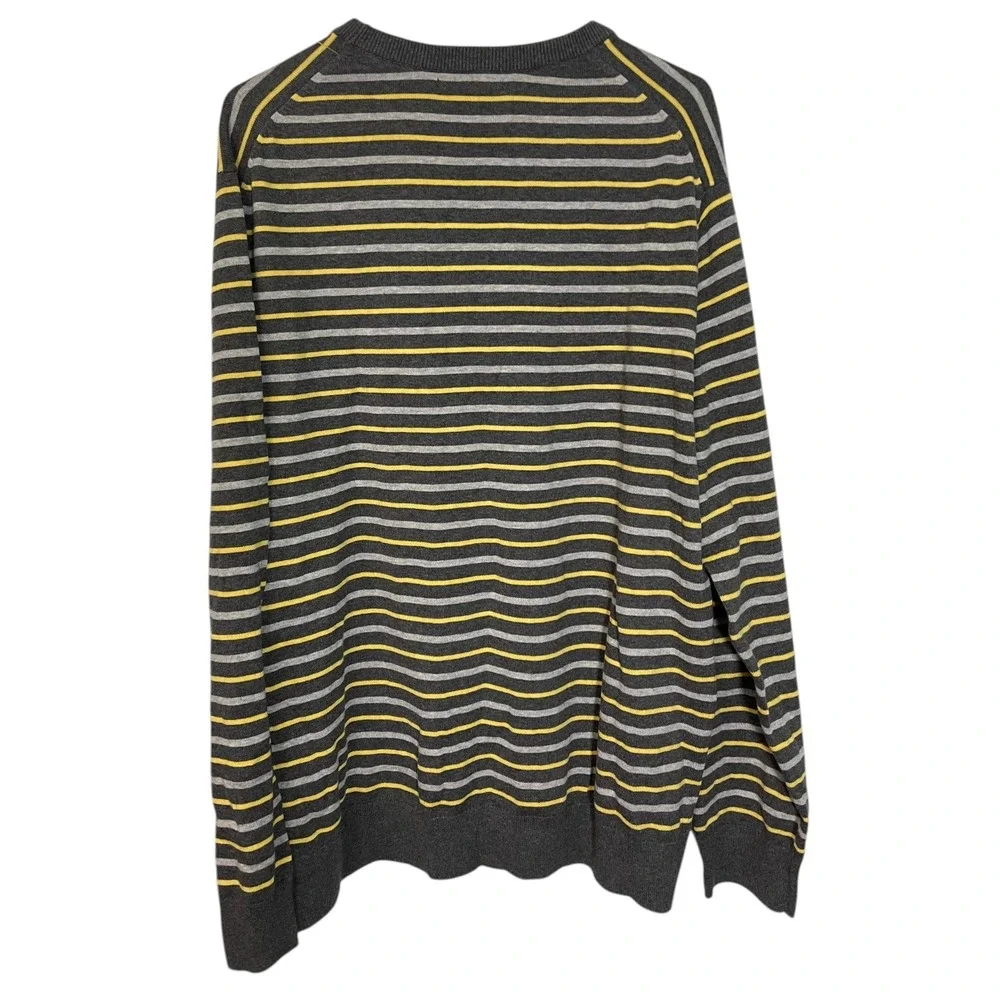 Banana Republic XXL Grey Yellow Striped Cotton Crewneck Sweater Preppy Classic‎